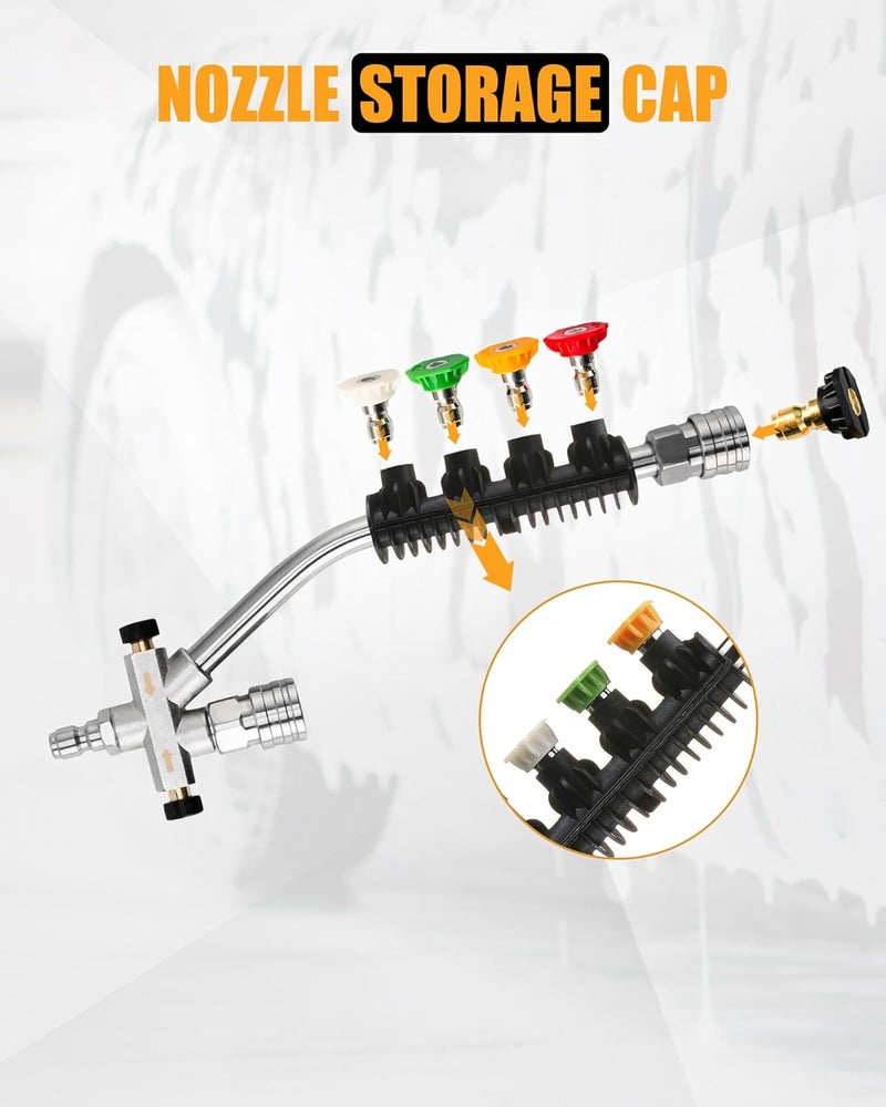 DANCINGBOAR مدفع رغوة مع موصل مزدوج، ملحق برأس مزدوج مع 5 فوهات رش، 4000 PSI، توصيل سريع 1/4'' - Image 4